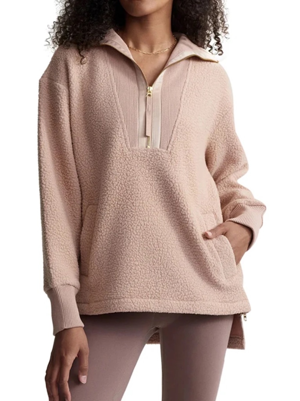 Varley Wallace Half Zip Borg Fleece Pullover Blush Teddy Sweatshirt Size S